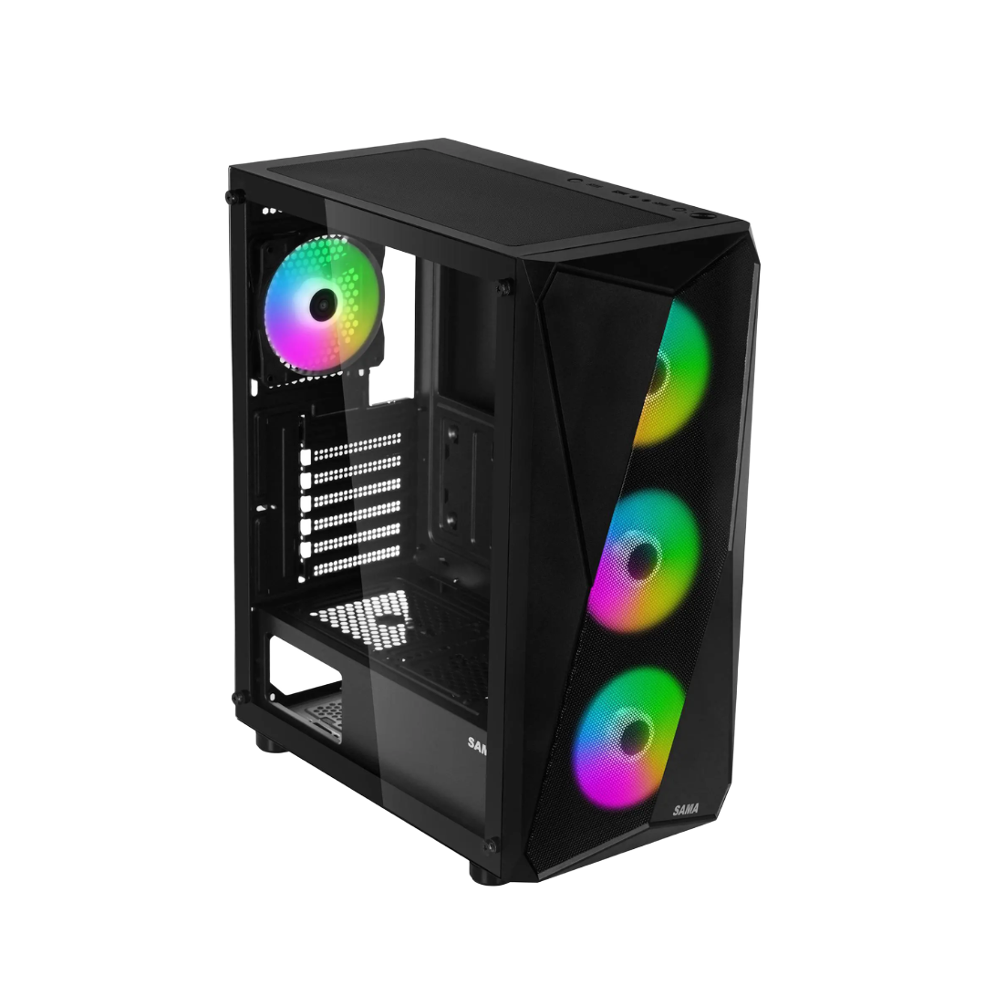 SAMA 3313 Mid-Tower ATX Case Black Tempered Glass with 4 ARGB Fans - 1