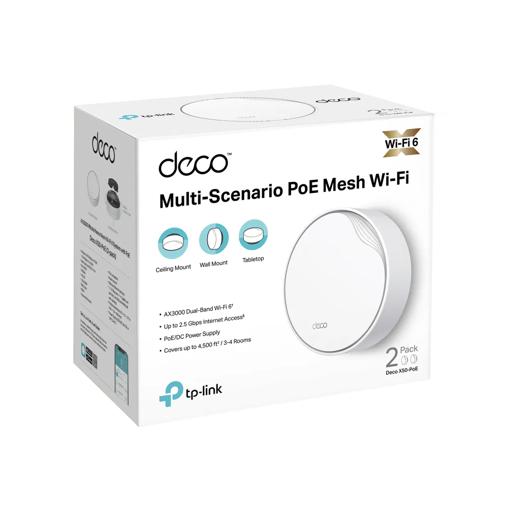 TP-Link Deco X50-PoE AX3000 2-Pack WiFi 6 Dual-Band Mesh System - 1