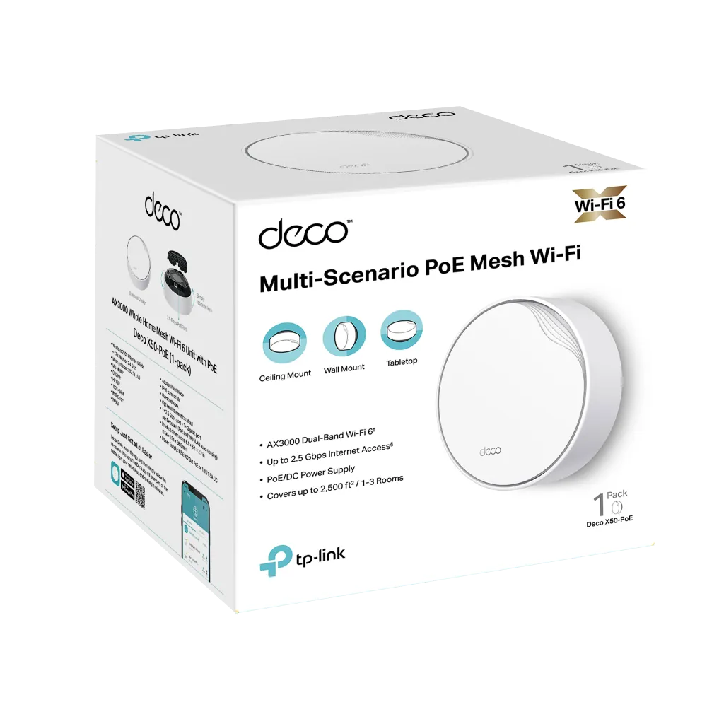 TP-Link Deco X50-PoE AX3000 Mesh WiFi 6 Dual-Band Router - 1