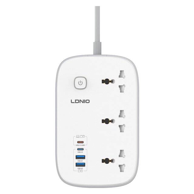 اكسسوار LDNIO SC6-2M وصلة كهرباء 3250W 2m بـ 3 منافذ، 2 USB-A، 2 USB-C أبيض - 1