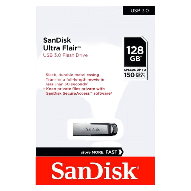 SanDisk Ultra Flair 128GB USB 3.0 Flash Drive Silver - 1
