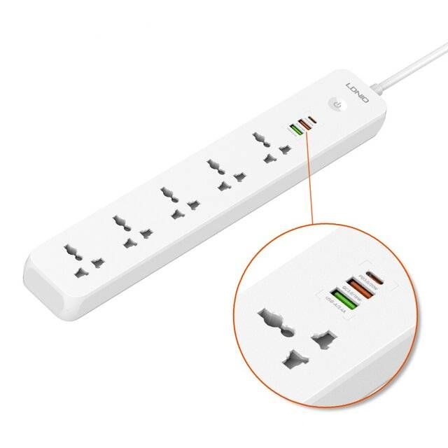وصلة كهرباء Ldnio SC5319 38W 5 AC + 3 USB أبيض - 1