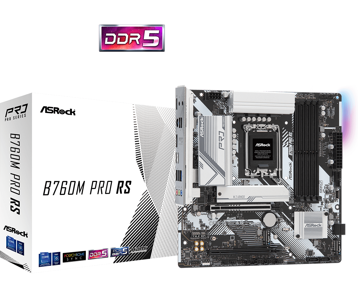 ASRock B760M Pro RS DDR5 LGA1700 Micro-ATX Motherboard - 1
