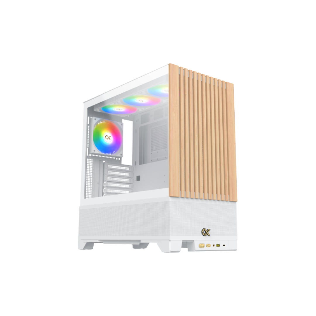 كيس XIGMATEK Endorphin WD Mid-Tower ATX أبيض بواجهة خشبية وزجاج مقسى - 1