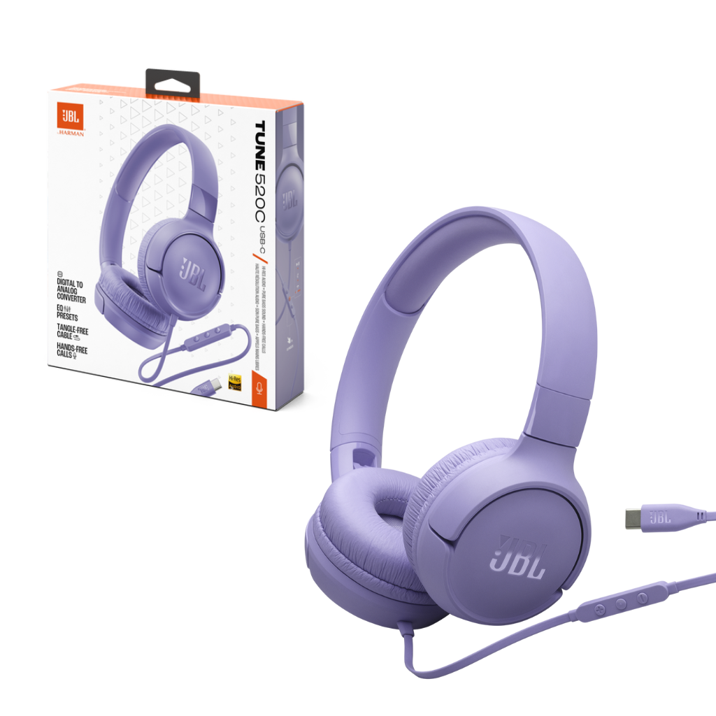 JBL Tune 520C On-Ear Headset with Mic, 32mm Driver, USB-C Purple - 1