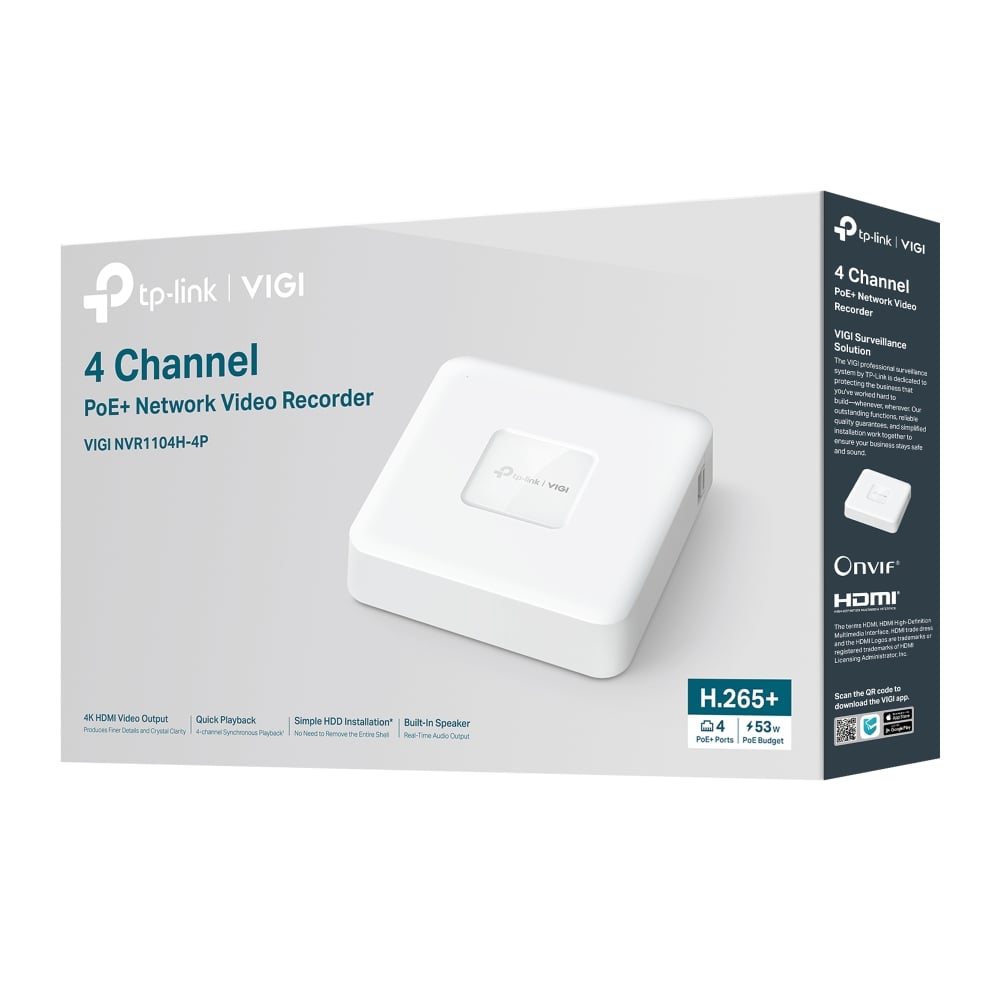 مسجل فيديو شبكي TP-Link VIGI NVR1104H-4P 4-قناة PoE+ - 1