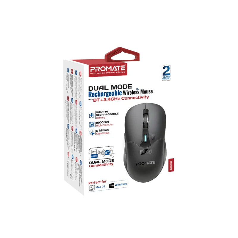 Promate Samo Wireless Mouse Dual Mode BT & RF Rechargeable - 1