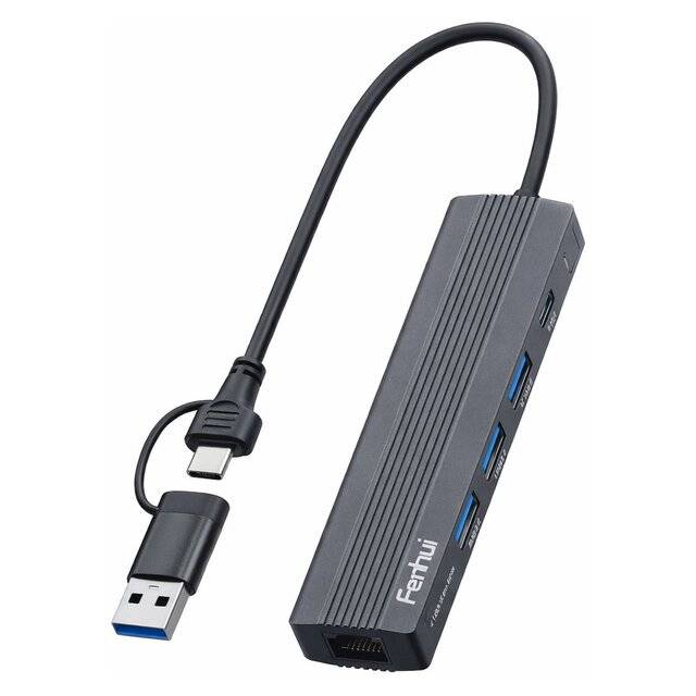 محول USB Fenhui FH10549 4 منافذ USB-C مع RJ45 و USB 3.0 - 1