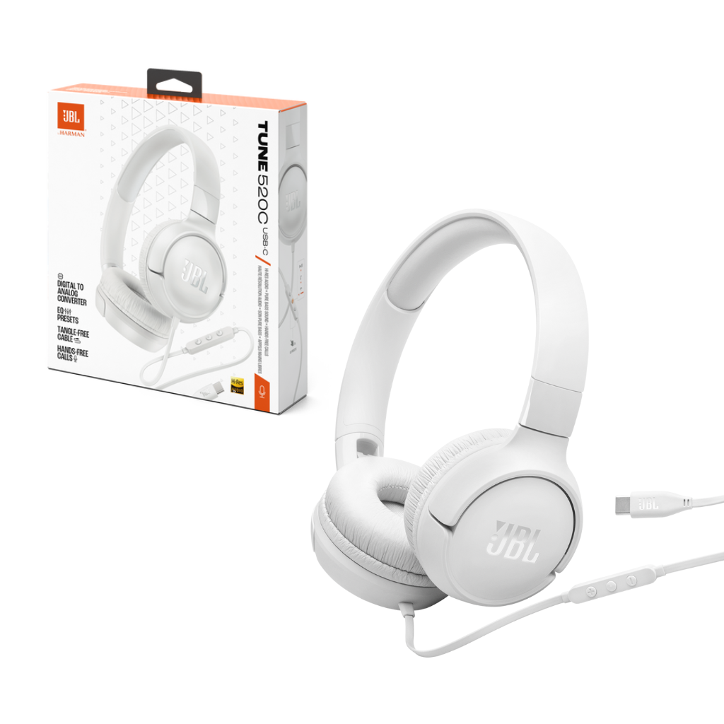 JBL Tune 520C On-Ear Headset 32mm Driver USB-C with Mic White - 1