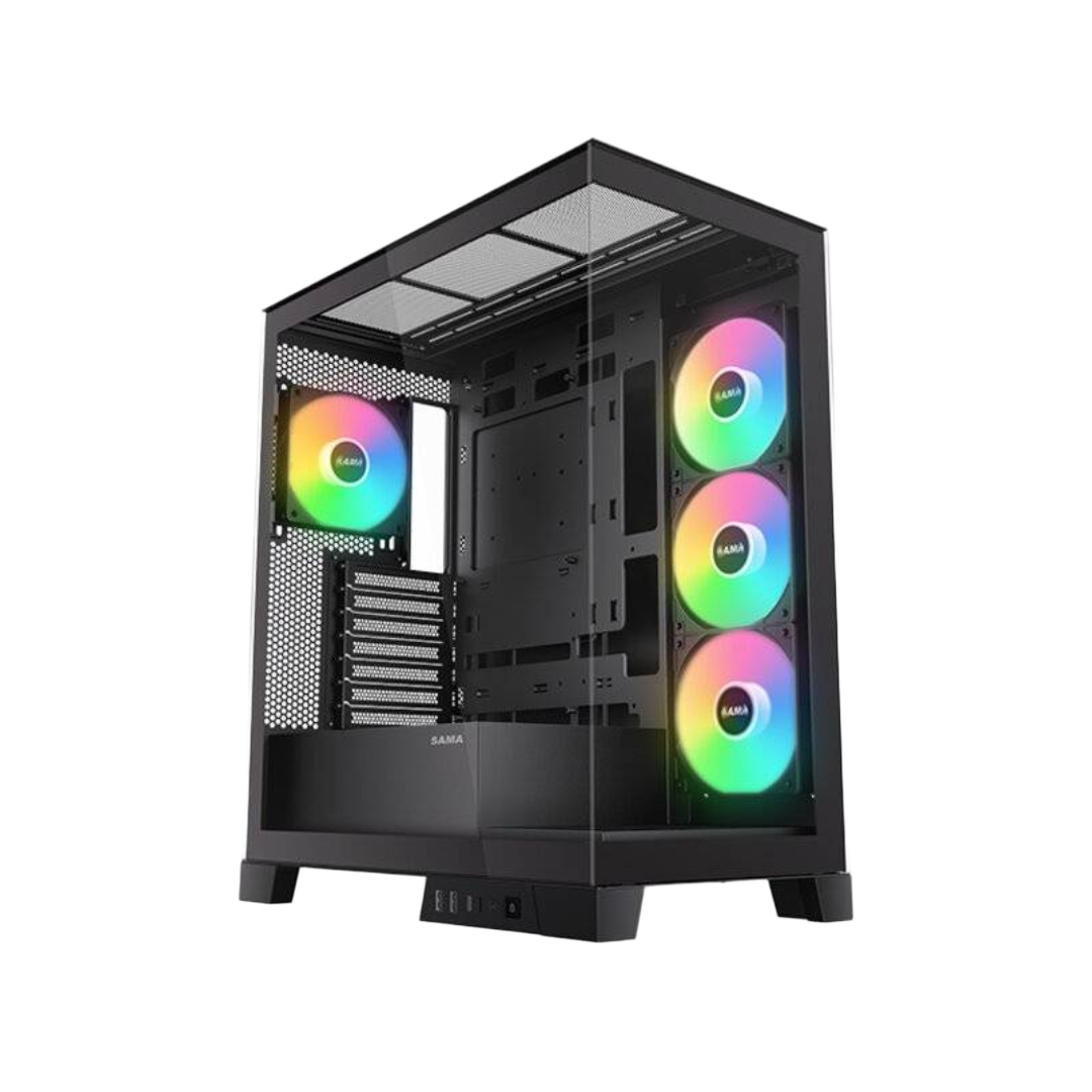 SAMA V50 Mid-Tower ATX Case Black Tempered Glass with 4 ARGB Fans - 1