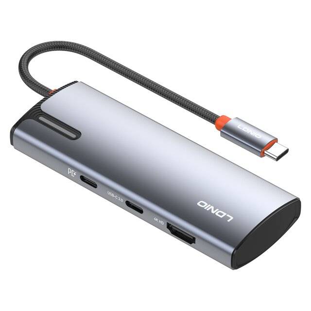 موزع LDNIO DS-17H 7-Port USB 3.0 مع HDMI وإيثرنت وSD و100W PD فضي - 1