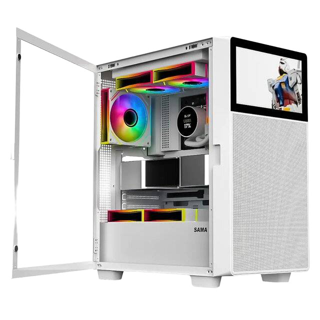 SAMA V Play 4367 Mid-Tower ATX Case White with 7-inch LCD Monitor - 1