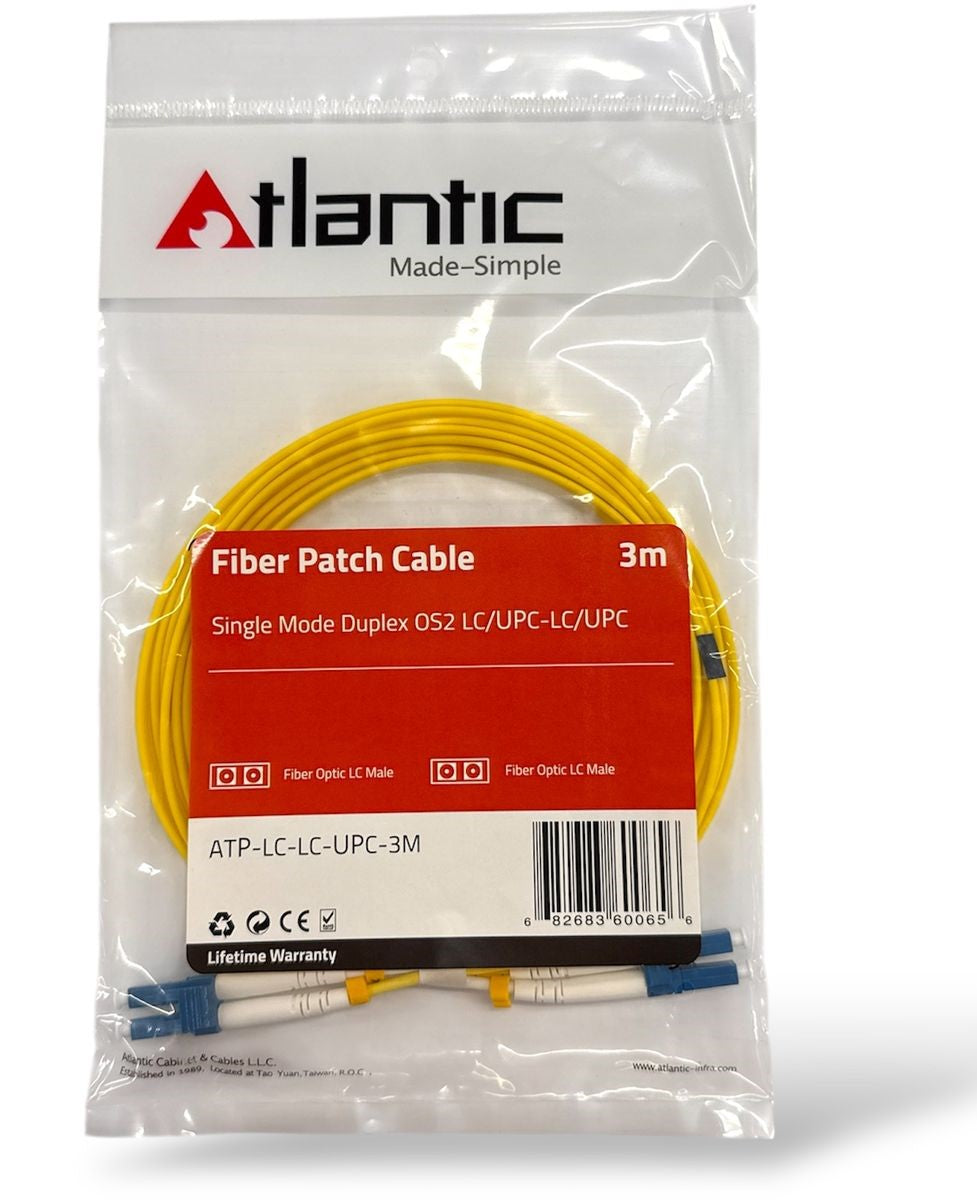 كيبل Atlantic Fiber Optic Patch Cord Single Mode OS2 Duplex LC إلى LC 3m - 1