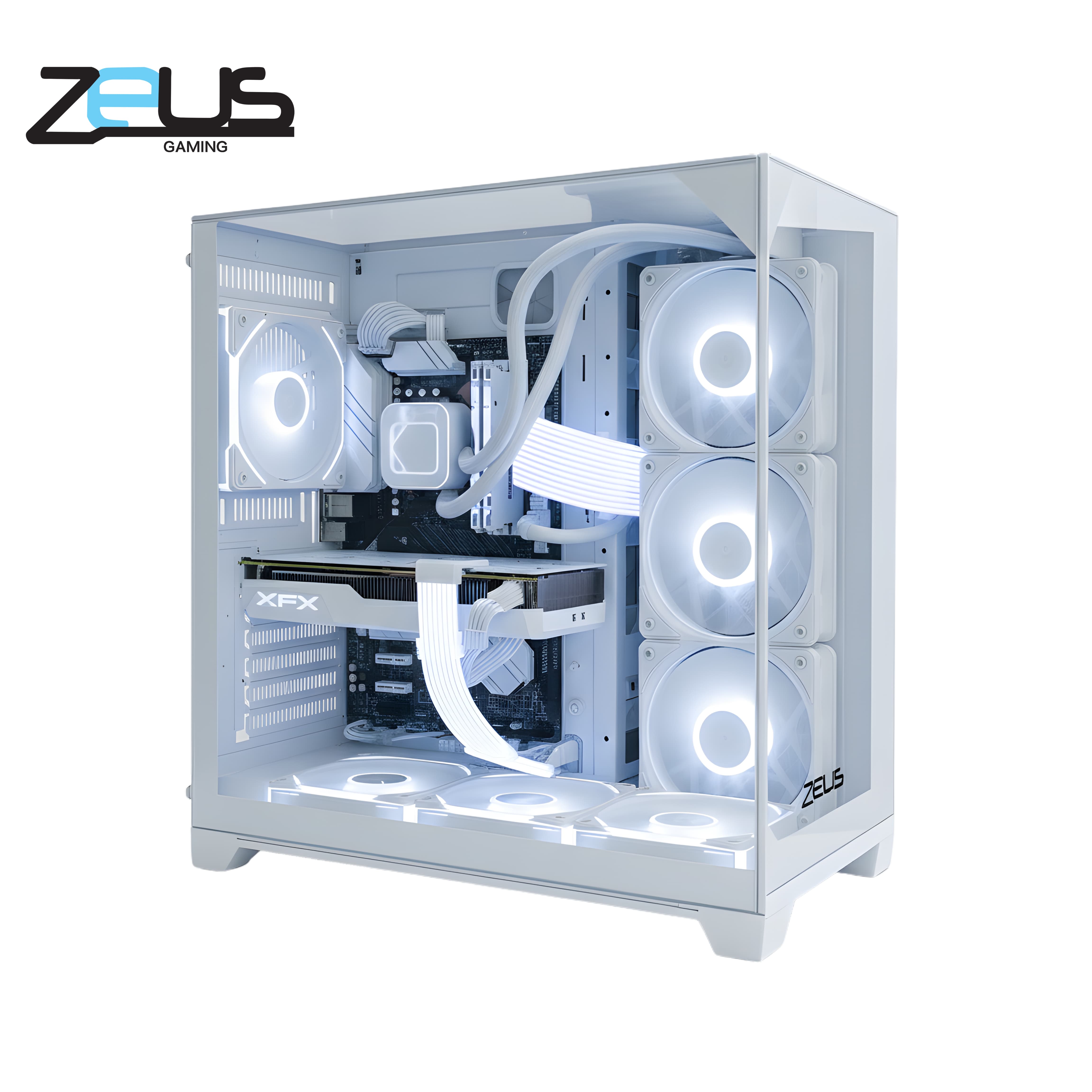 كيس Zeus Z9 Pro Mid-Tower ATX أبيض مع مراوح ARGB - 1