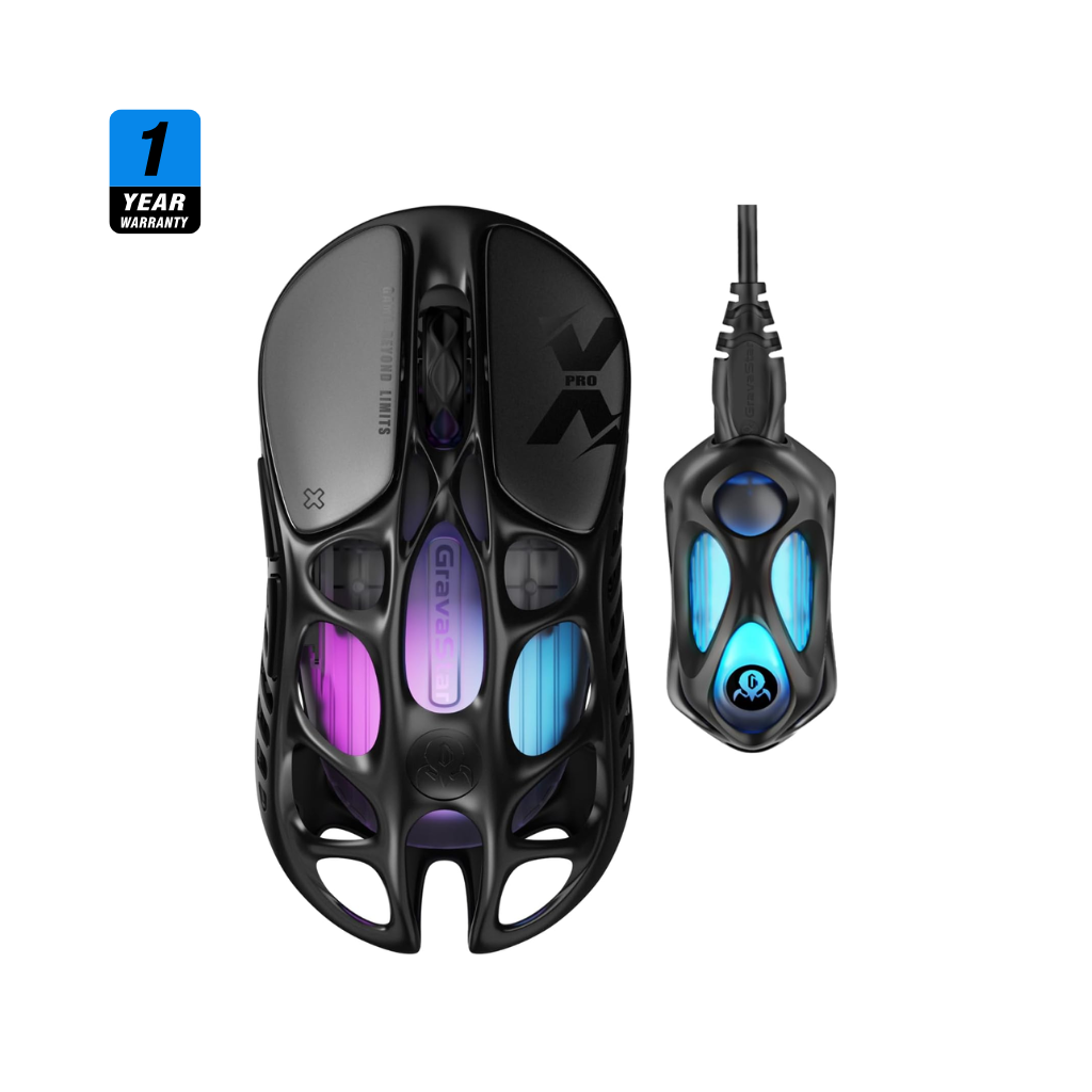 ماوس GravaStar Mercury X Pro 26000 DPI Tri-Mode RGB Black (2.4GHz/BT/Wired) - 1